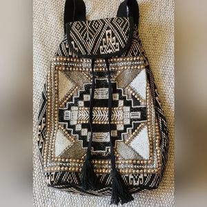 Backpack- beaded, sequin, ethnic/tribal like woven print/design